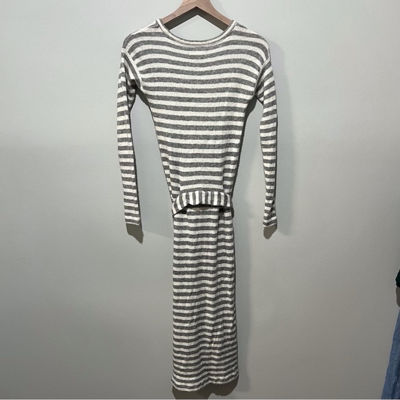 Madewell Gray Striped Knit Tie Sweater Dress - Picture 3 of 7